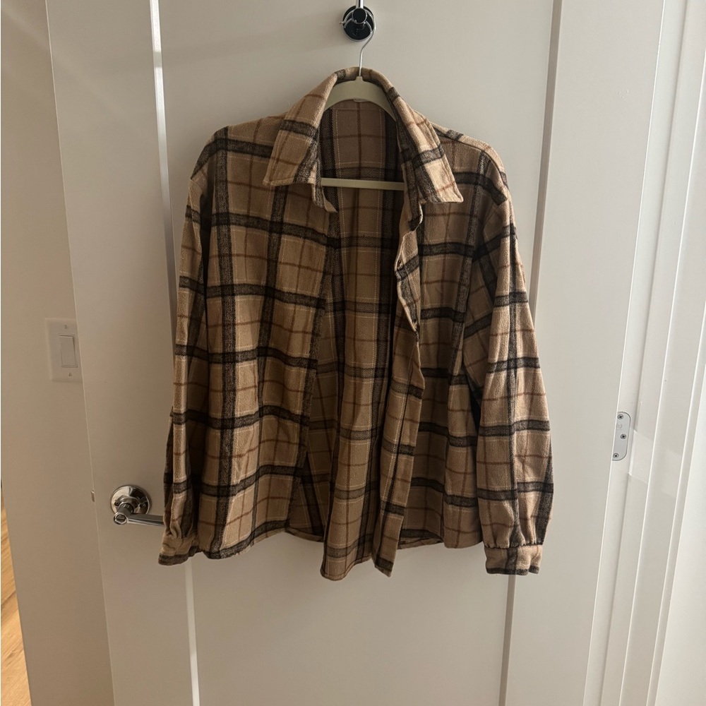 Plaid Tan Shacket Vestique